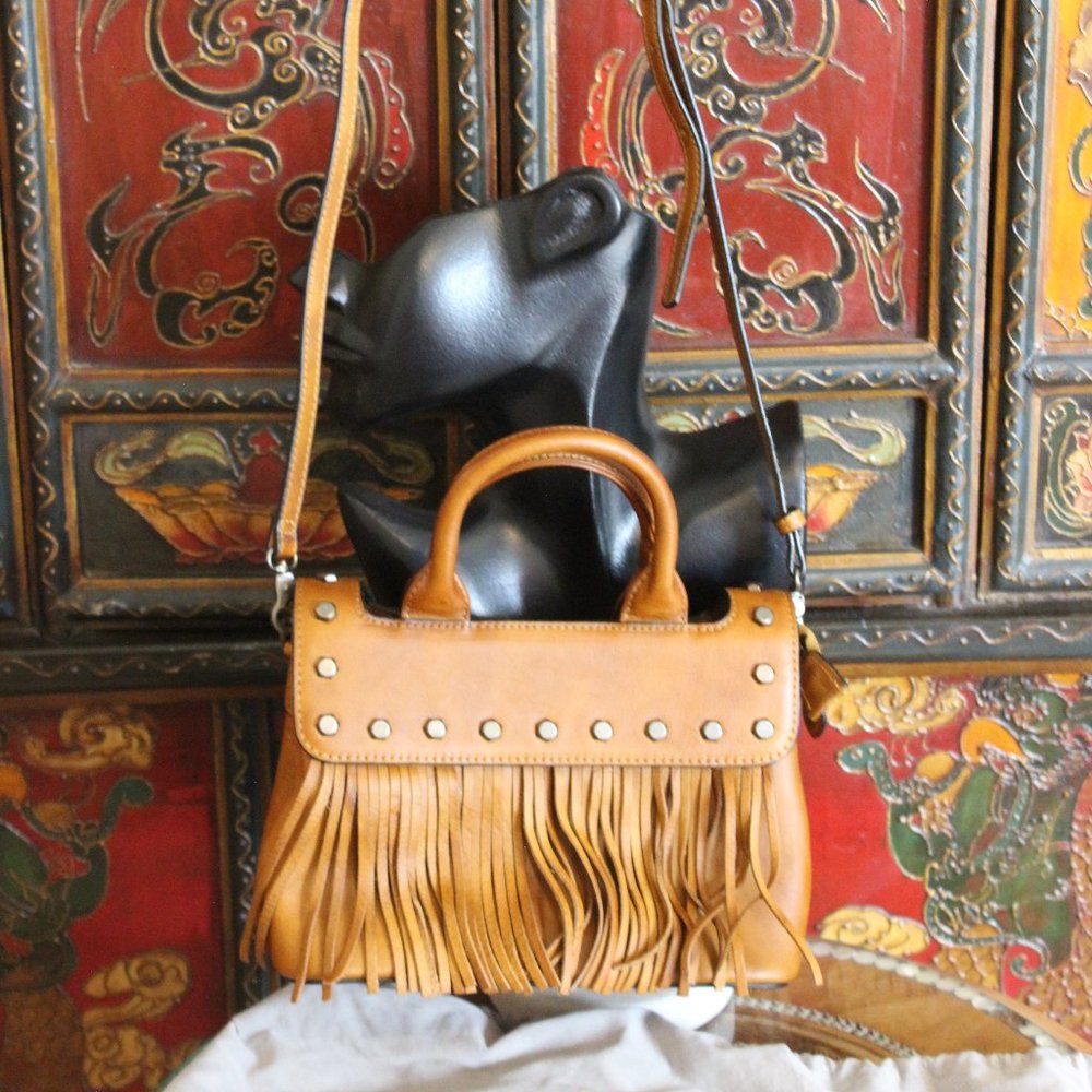 Leteulo Leather Front Fringe Crossbody/Satchel